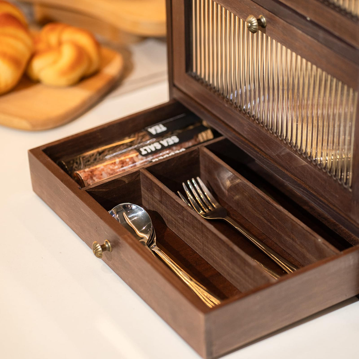 Wood Bread Box with Cutlery Drawer N445986