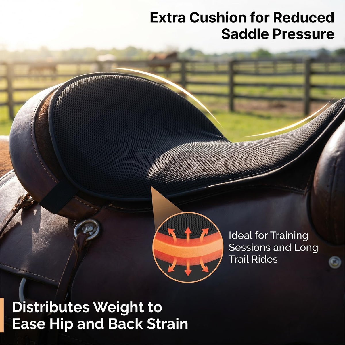 Breathable Shock Absorbing Saddle Seat Cushion with Adjustable Straps M3153
