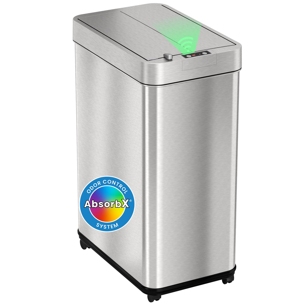 13 Gallon Sensor Kitchen Trash Can with Lid & Wheels E441