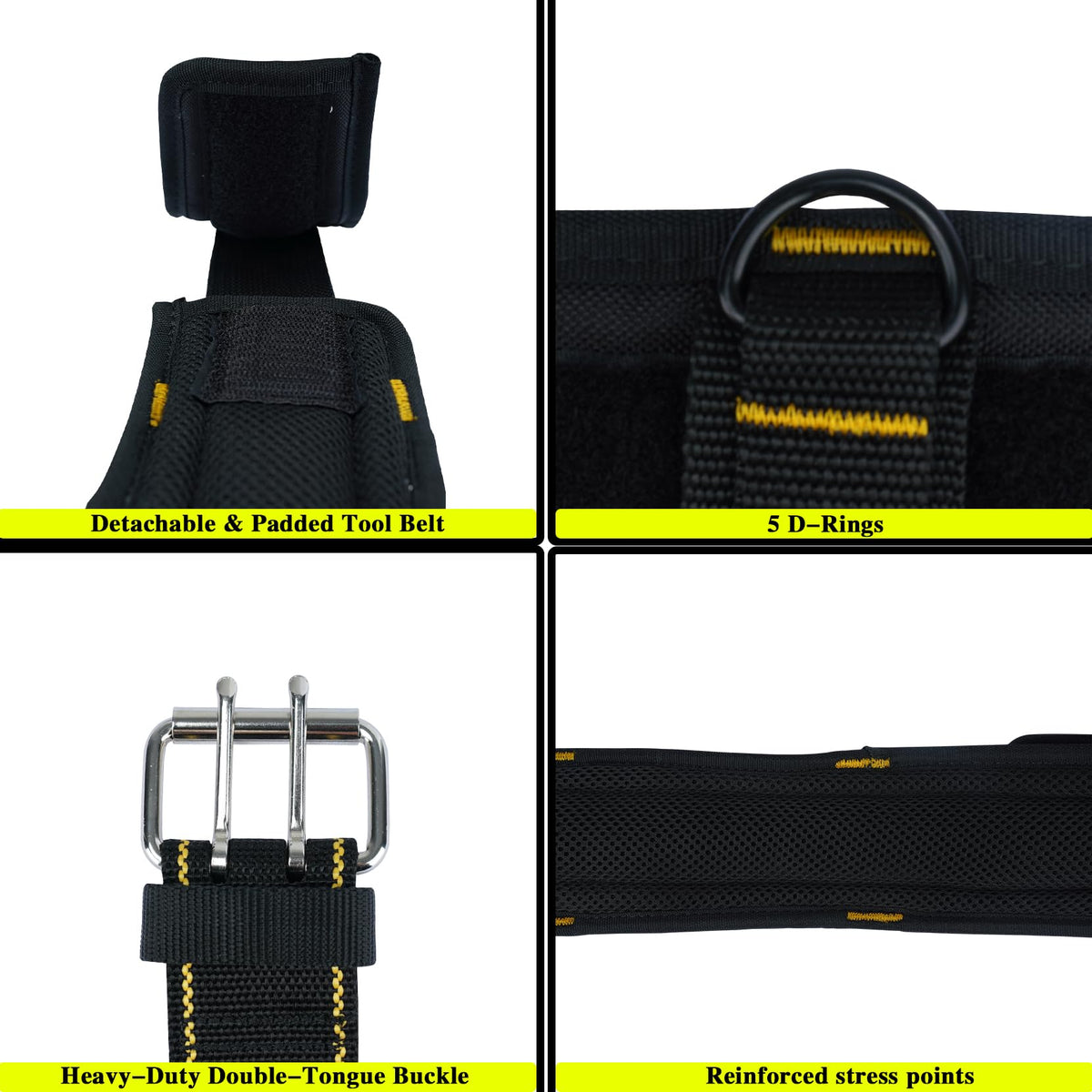 2-Inch Padded Tool Belt with 4 D-Rings Heavy Duty Double Metal Roller Buckle X121327