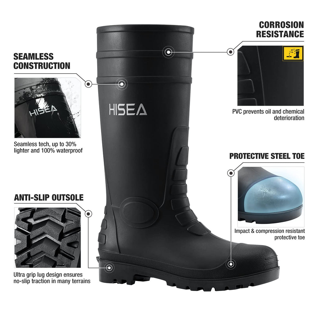 Men's Steel-Toe Waterproof Rubber Rain Boots G1387