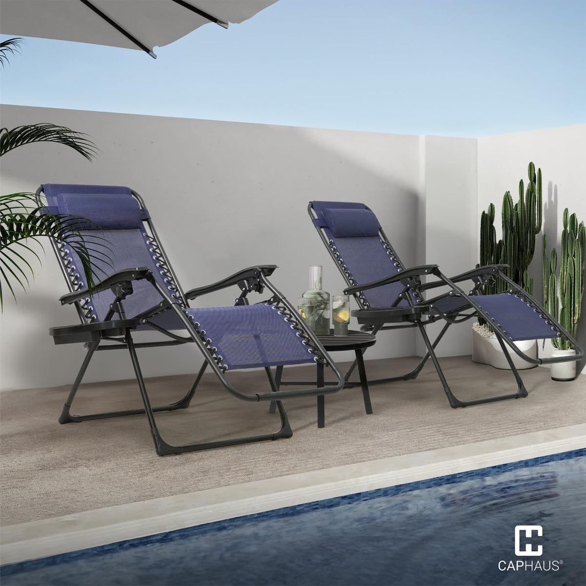 Blue Set of 2 Zero Gravity Chair with Side Tray M895958