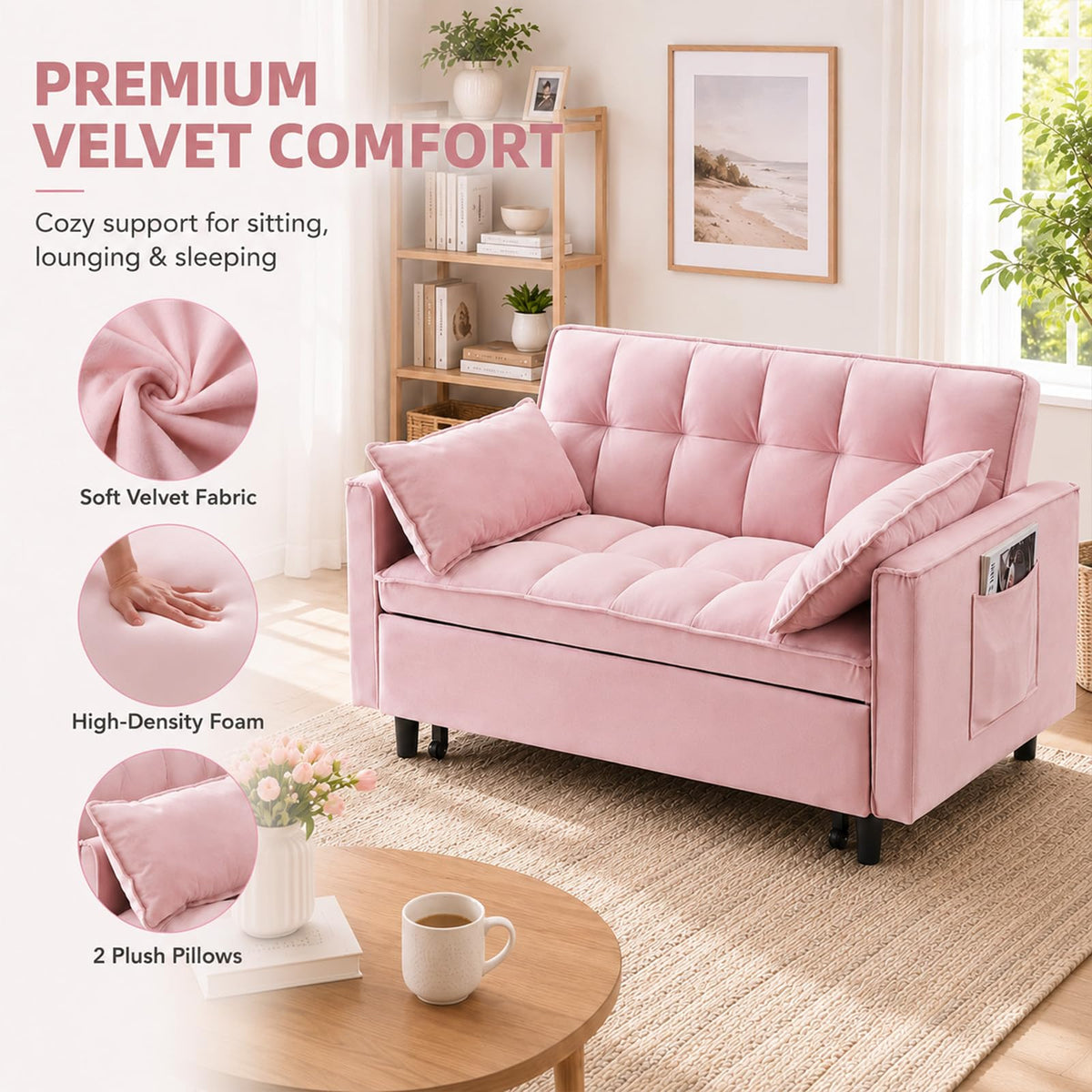 Velvet Convertible Sofa Bed C684959