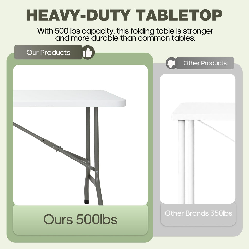 Folding Table 6ft Heavy-Duty 500lbs HDPE Steel White V49262