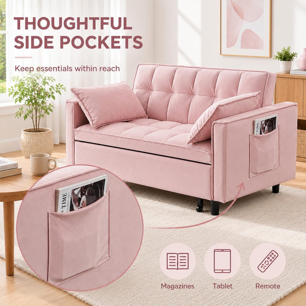Velvet Convertible Sofa Bed C684959