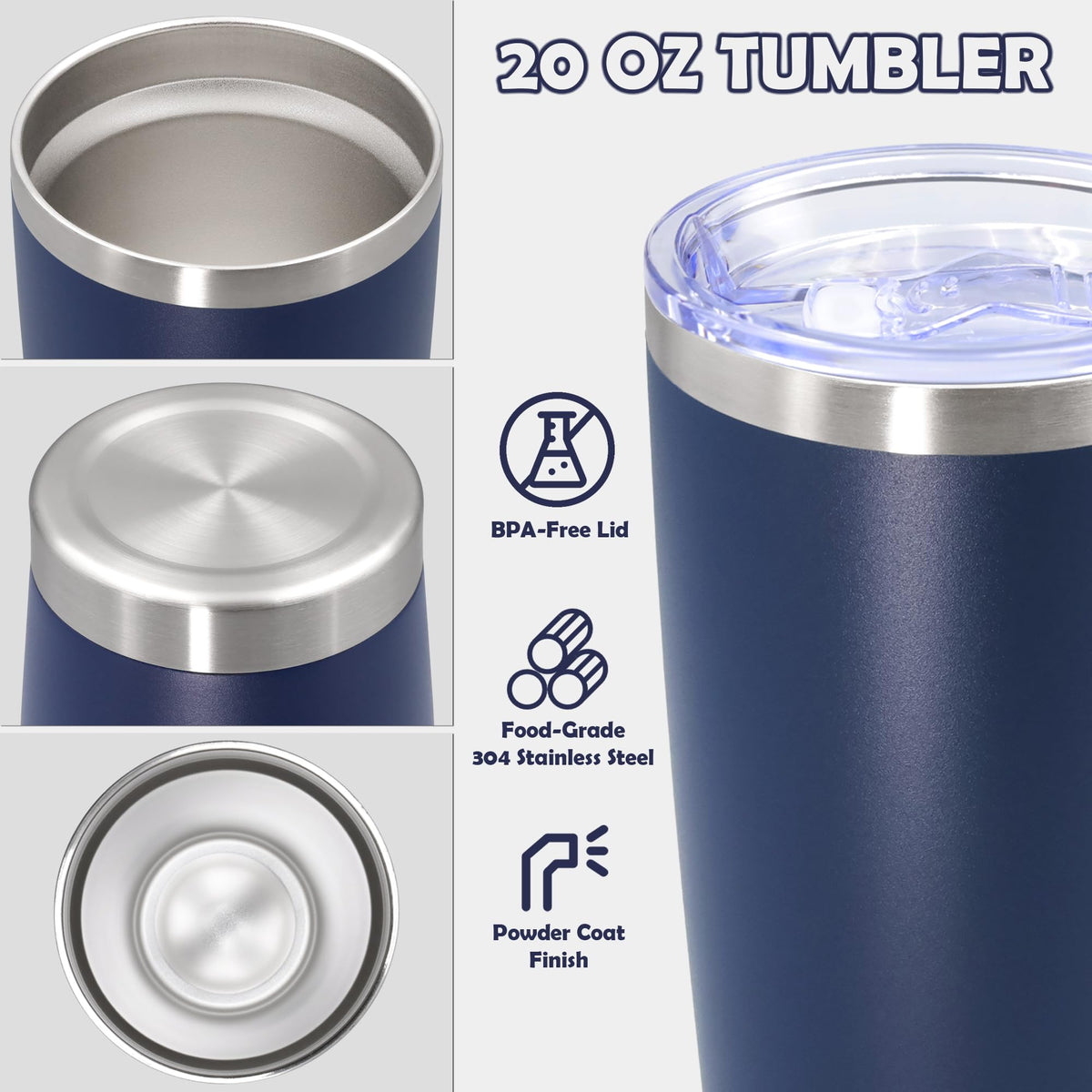 20oz Stainless Steel Tumbler with Lid Navy I413037