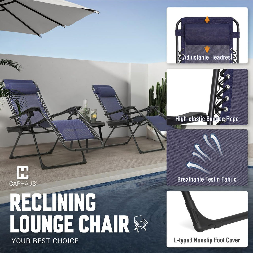 Blue Set of 2 Zero Gravity Chair with Side Tray M895958