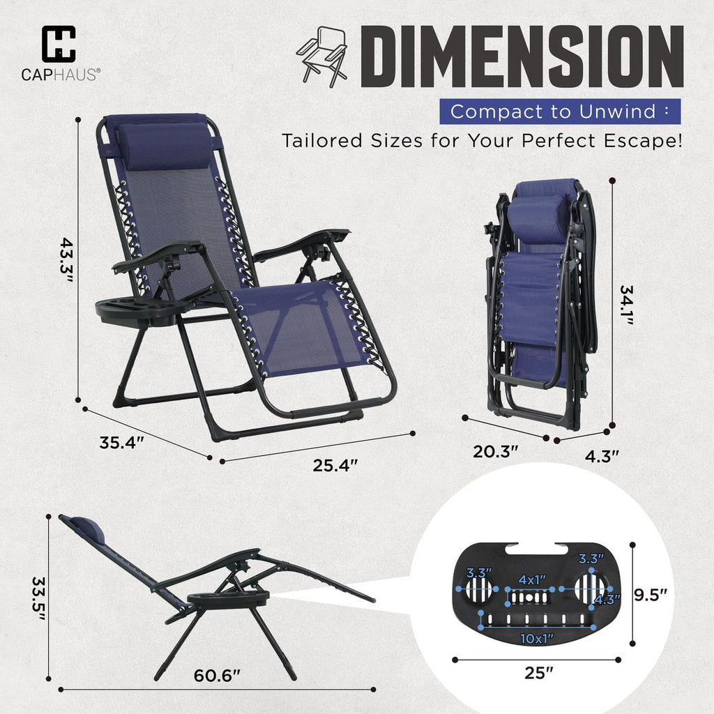 Blue Set of 2 Zero Gravity Chair with Side Tray M895958