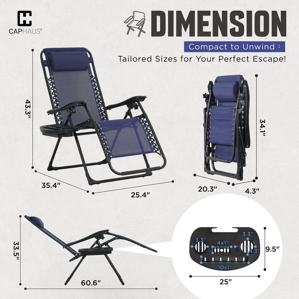 Blue Set of 2 Zero Gravity Chair with Side Tray M895958
