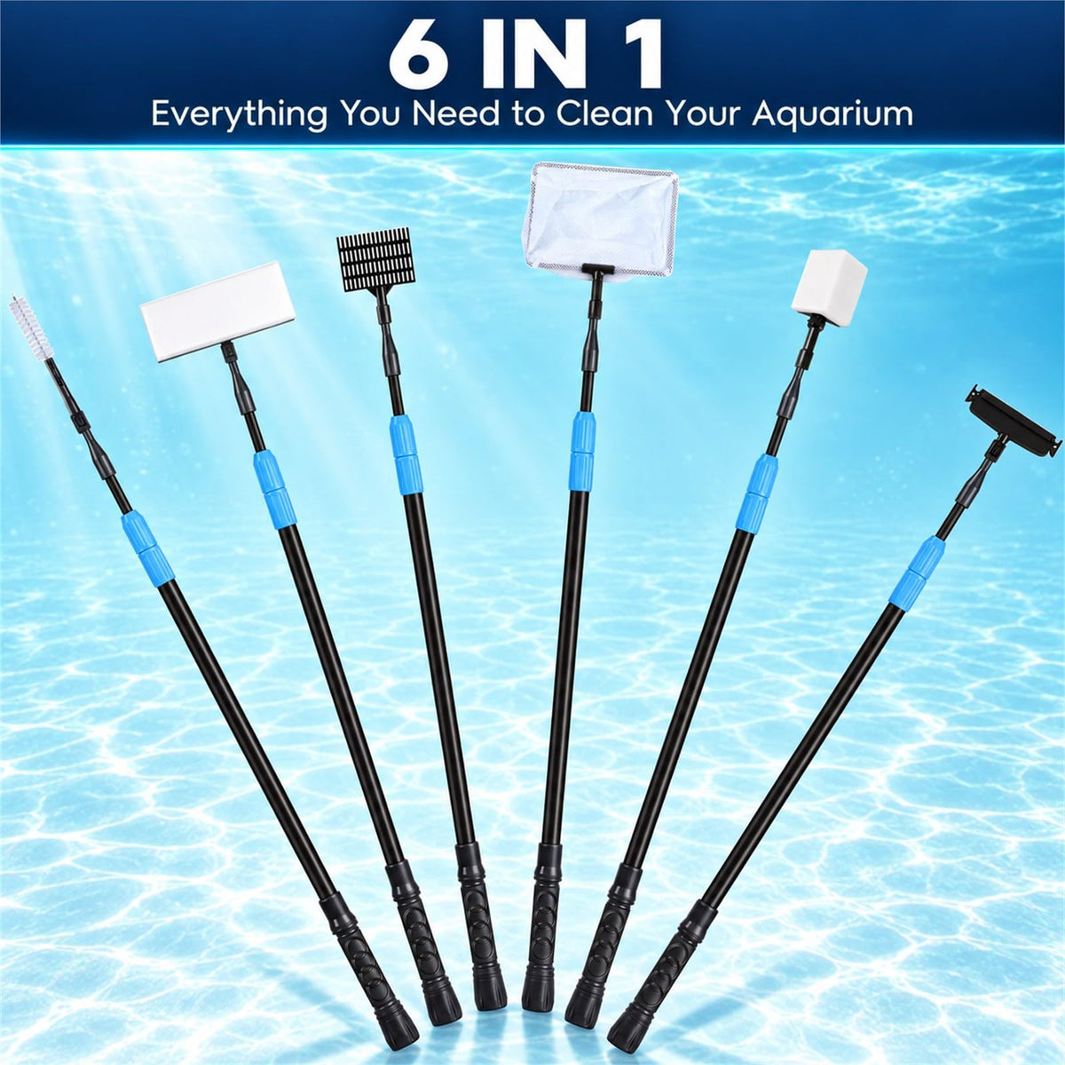 6 in 1 Aquarium Cleaning Tool Kit with Telescopic Long Handle C7696