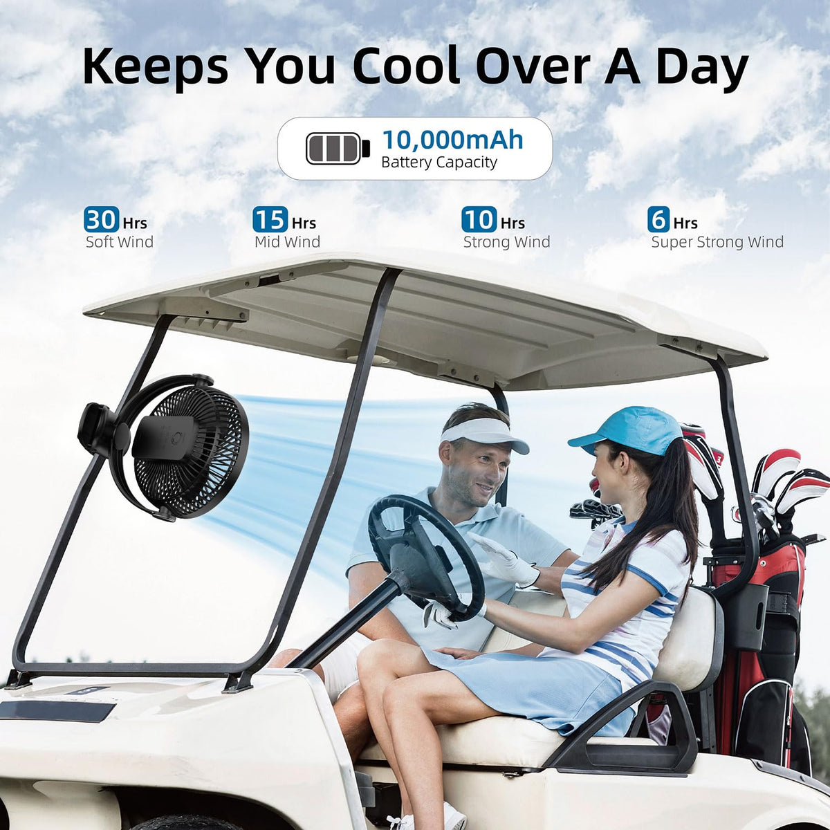 10000mAh 8-Inch Rechargeable Clip on Fan L916