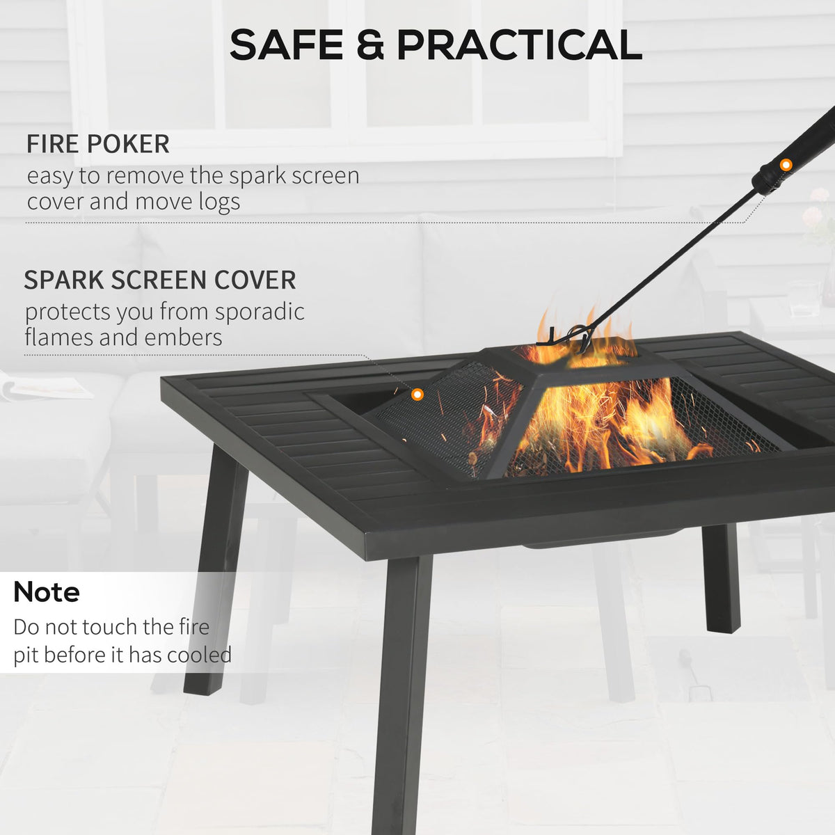 34" Black Metal Fire Pit with Grill H8419