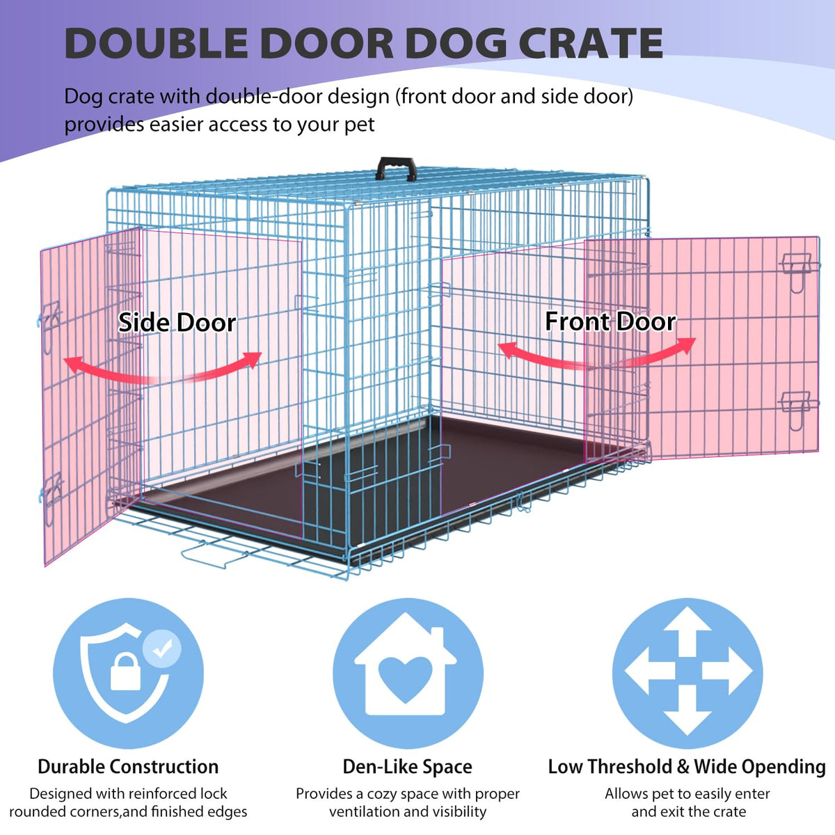 48 Inch Extra Large Folding Metal Wire Dog Crate with Double Door Z10598