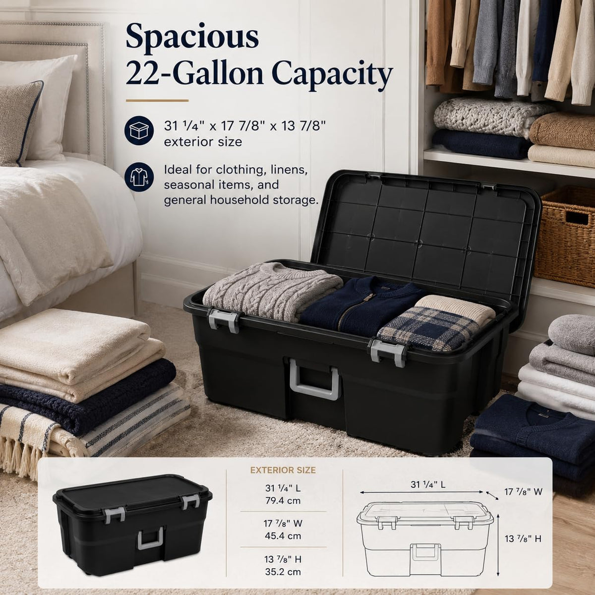 Black Plastic Storage Footlocker with Wheels V6902