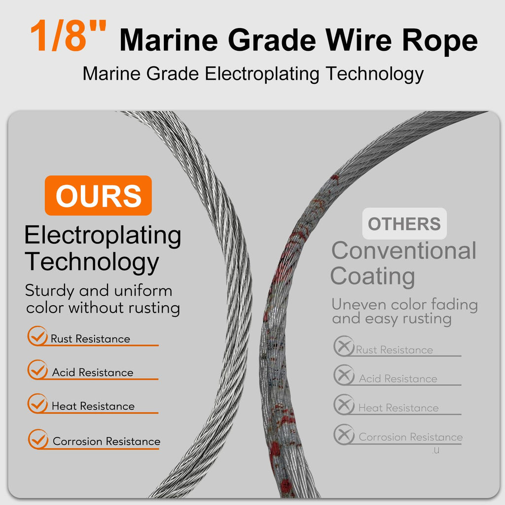 1/8 Stainless Steel Cable 200ft T316 Wire Rope with 8" Cutter E92097
