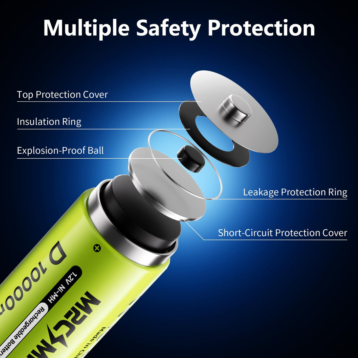 4 Pack 10000mAh Rechargeable NiMH D Cell Batteries with Charger Q74186