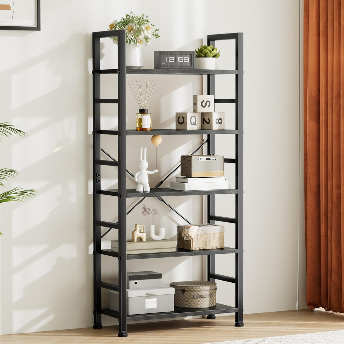 5 Tier Black Bookshelf L162