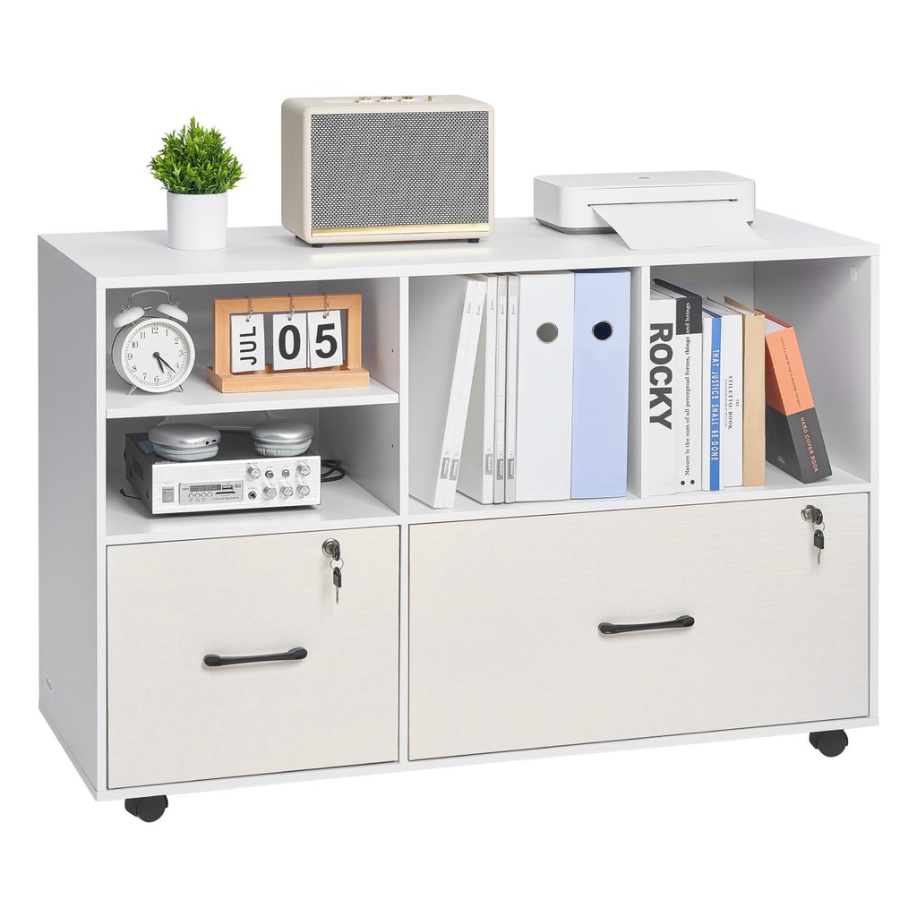 White 2 Drawer Wooden Lockable Mobile File Cabinet P84268