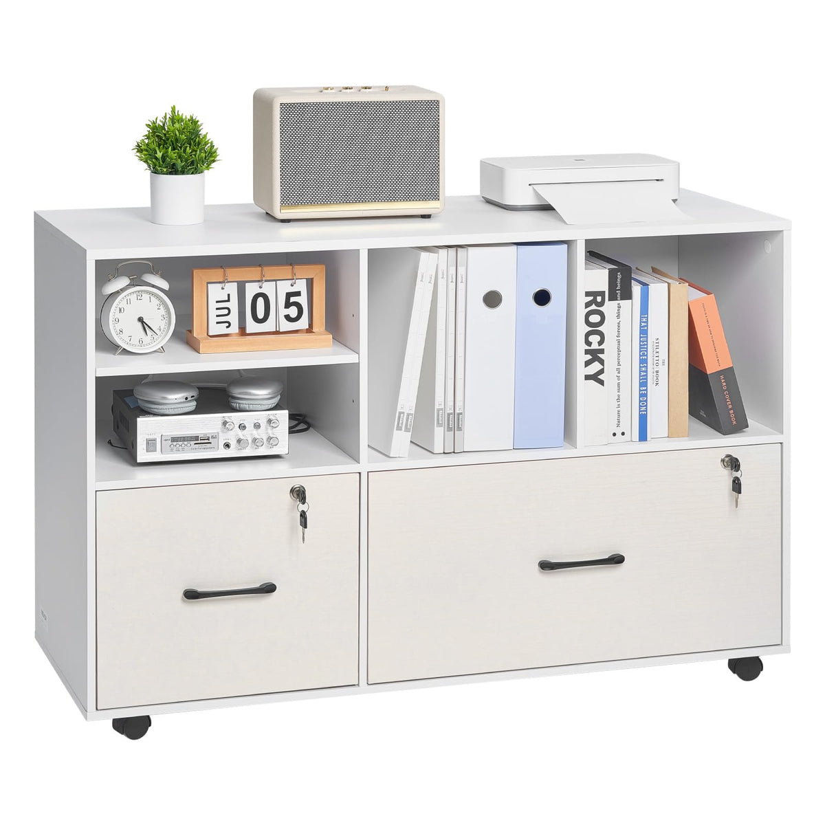 White 2 Drawer Wooden Lockable Mobile File Cabinet P84268