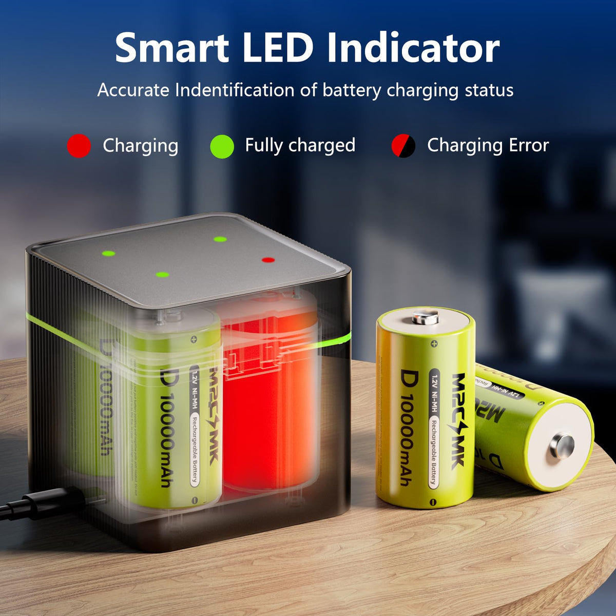4 Pack 10000mAh Rechargeable NiMH D Cell Batteries with Charger Q74186