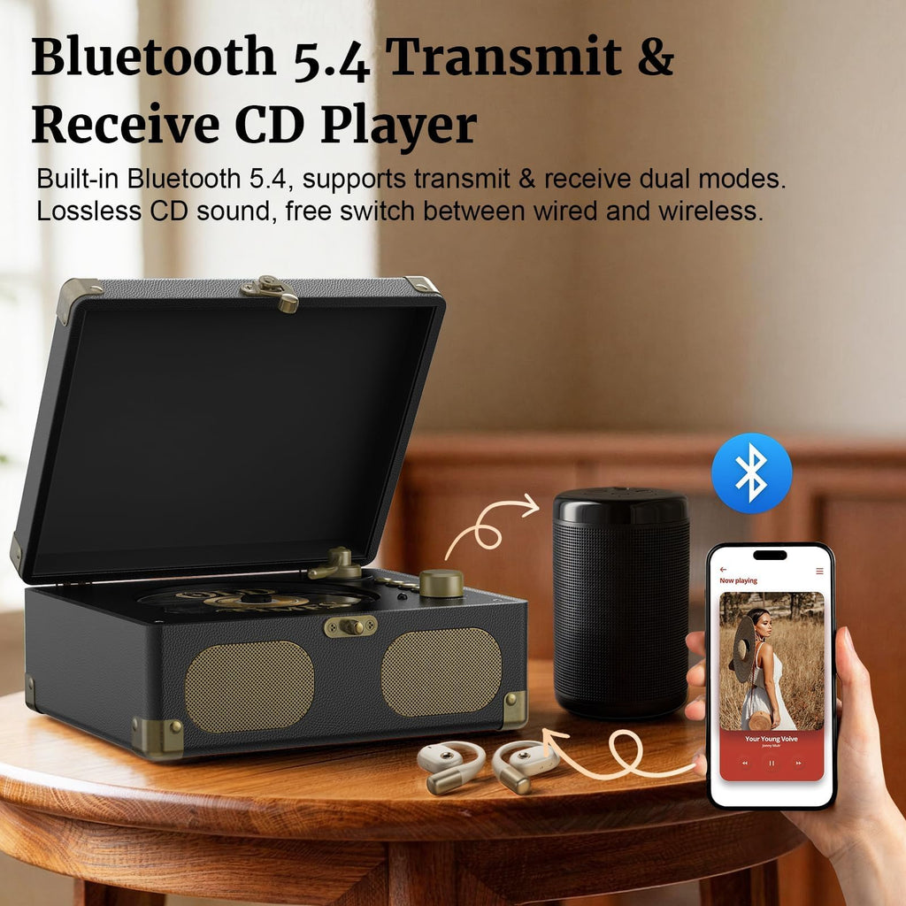 Black Portable CD Player with Speakers, Bluetooth, Remote Control, USB Playback U85741