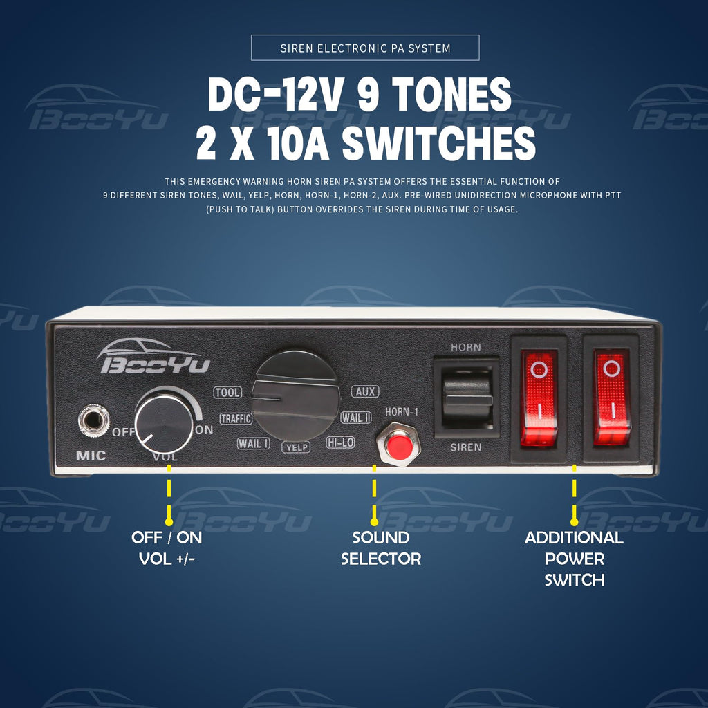 12V 400W Warning Emergency Siren PA System J64813