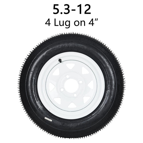 2-Pack Trailer Tires on Rims 5.30-12 4 Lug White Wheels M631