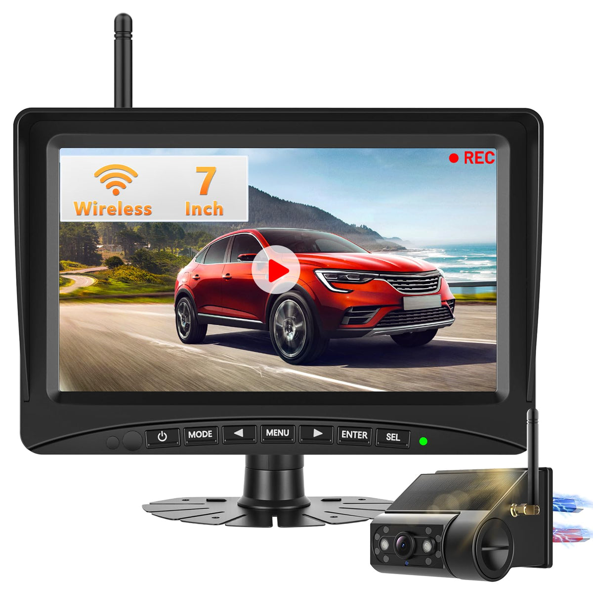 7" Solar Wireless Magnetic Backup Camera D9369