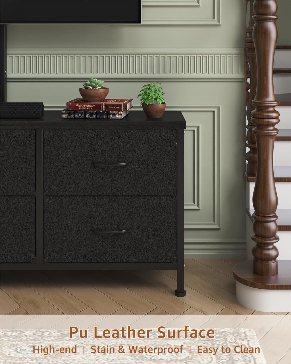 Black 6 Drawer TV Stand with Mount F896