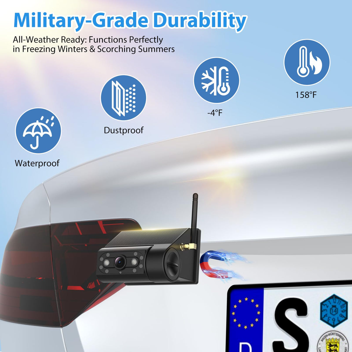 7" Solar Wireless Magnetic Backup Camera D9369