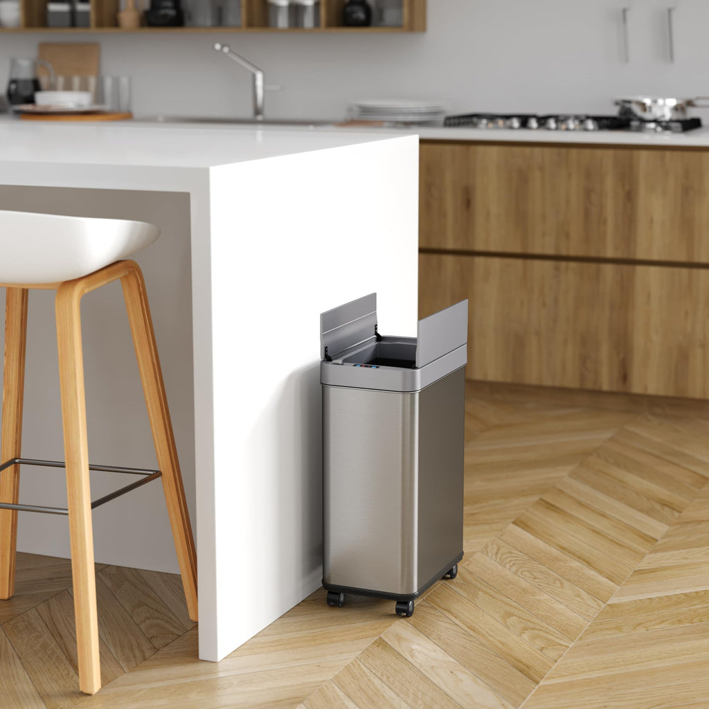 13 Gallon Sensor Kitchen Trash Can with Lid & Wheels E441