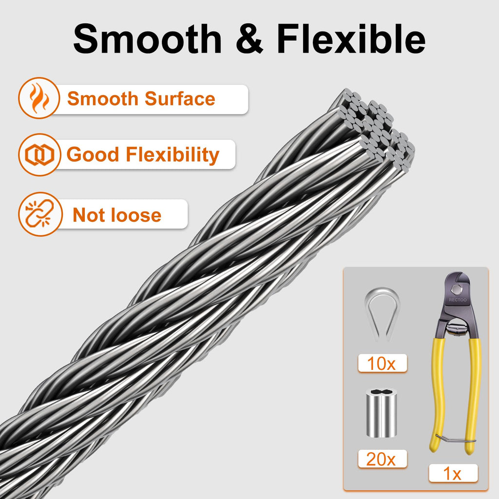 1/8 Stainless Steel Cable 200ft T316 Wire Rope with 8" Cutter E92097