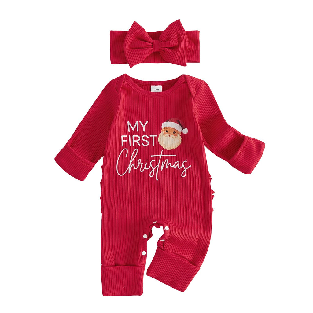 Christmas Baby Girl Long Sleeve Romper Headband W8443