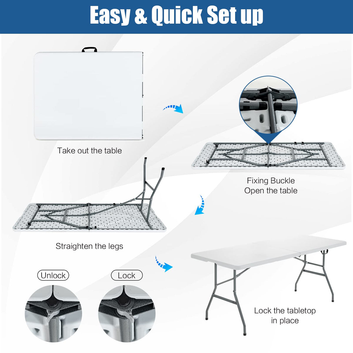 6ft White Folding Table Y1002