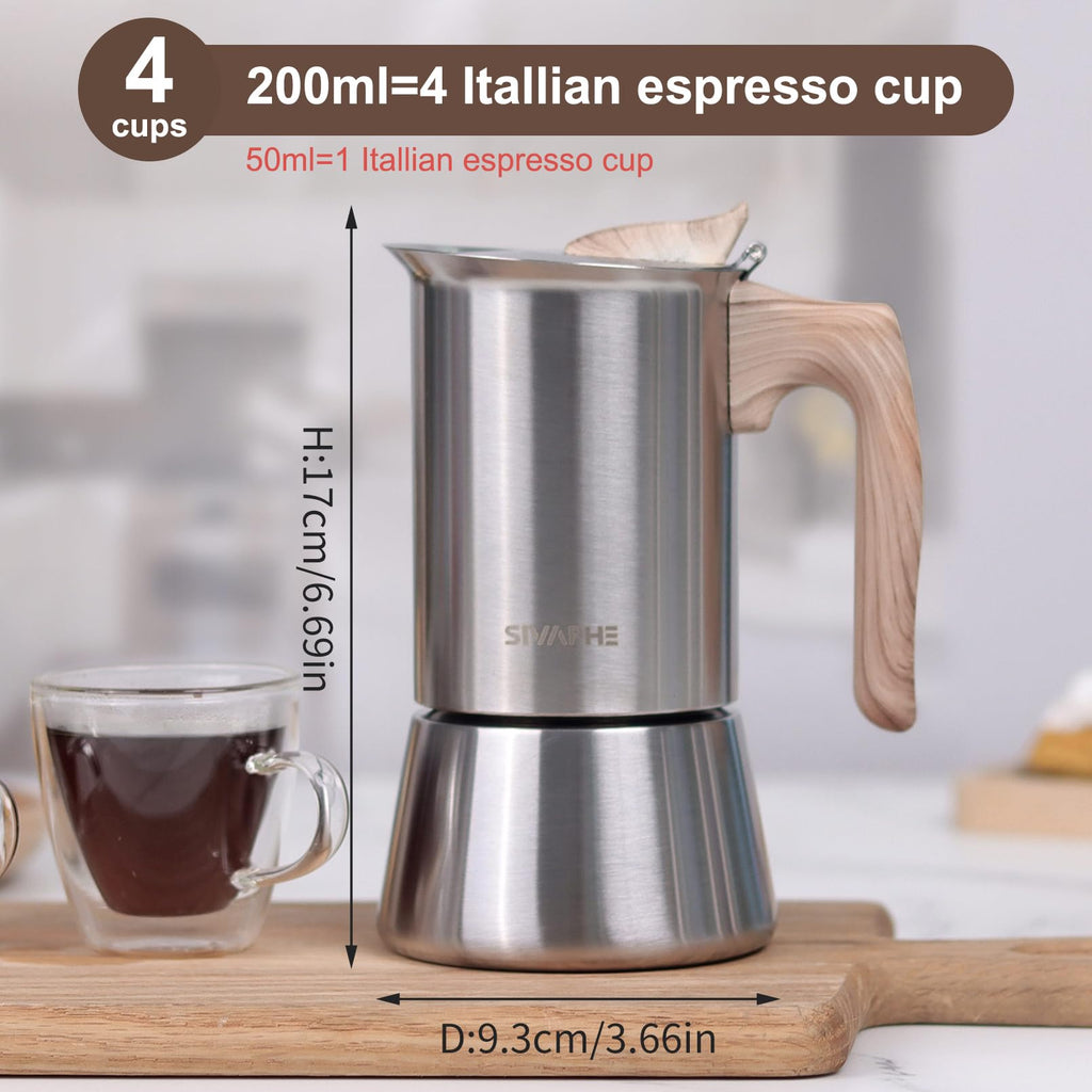 4 Cups Stainless Steel Stovetop Espresso Coffee Maker 10 oz Moka Pot L121397