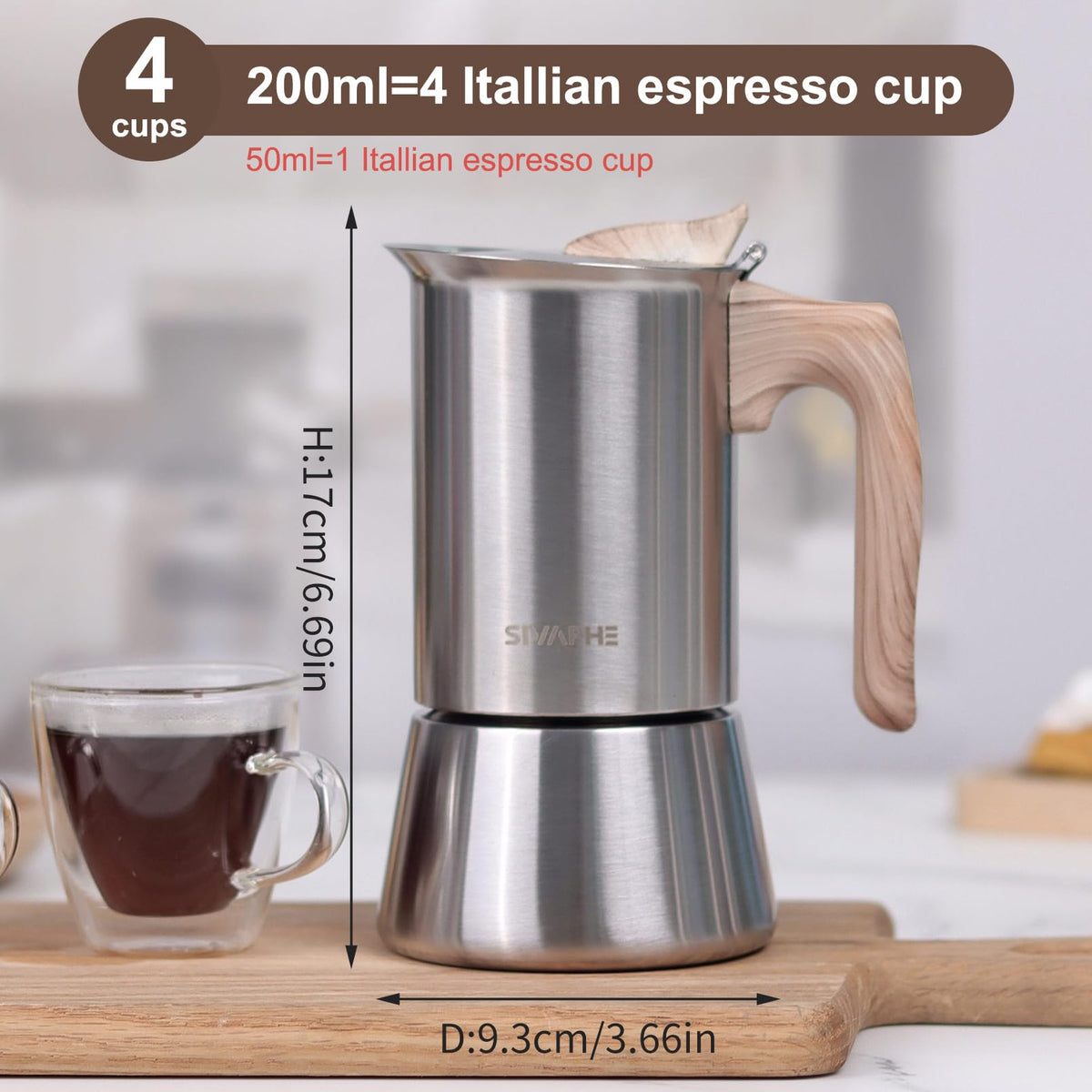 4 Cups Stainless Steel Stovetop Espresso Coffee Maker 10 oz Moka Pot L121397
