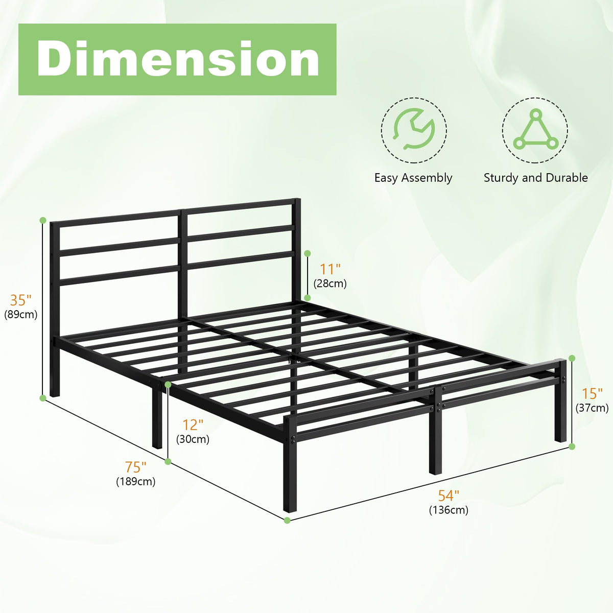 12 Inch Full Size Bed Frame with Headboard and Footboard R593449