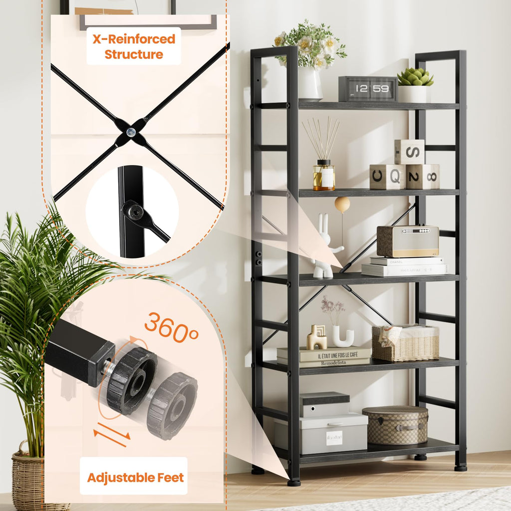 5 Tier Black Bookshelf L162