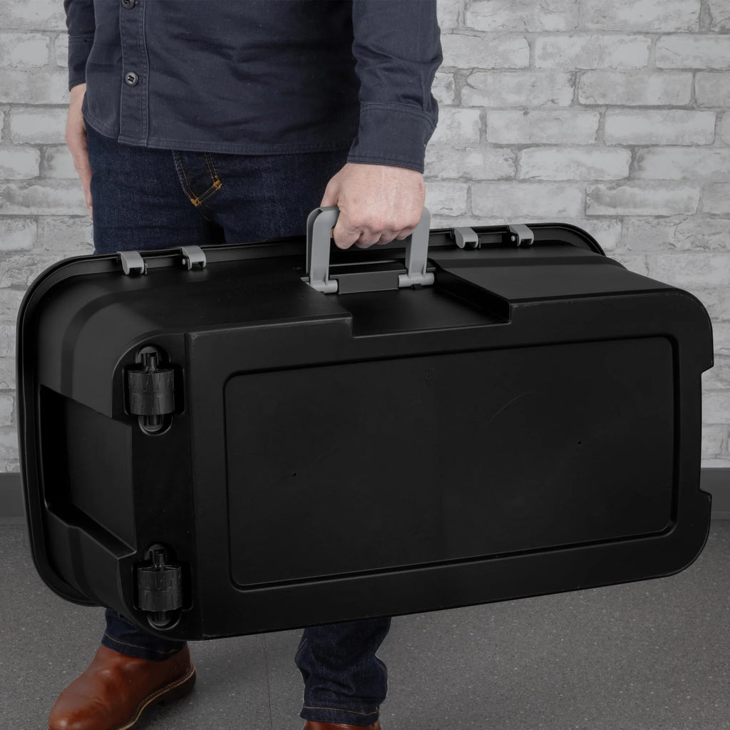 Black Plastic Storage Footlocker with Wheels V6902