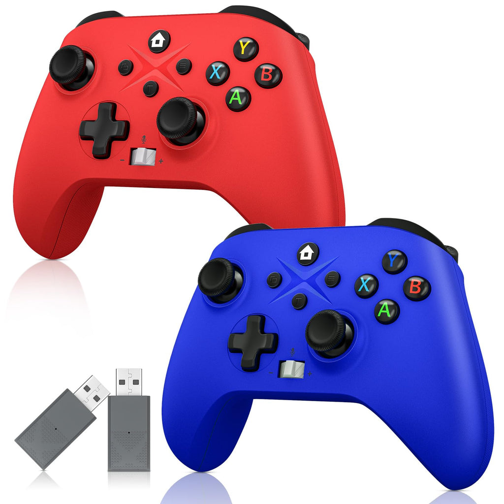 2 Pack Wireless Controller with Turbo Macro Hall Trigger Dual Vibration 3.5mm Audio Jack Built-in Battery 2.4GHz Adapter A7338