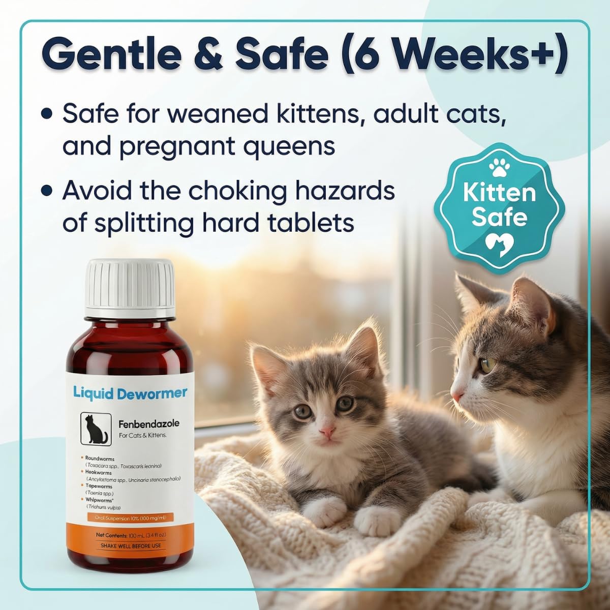 Liquid Fenbendazole Dewormer for Cats & Kittens 100ml A527