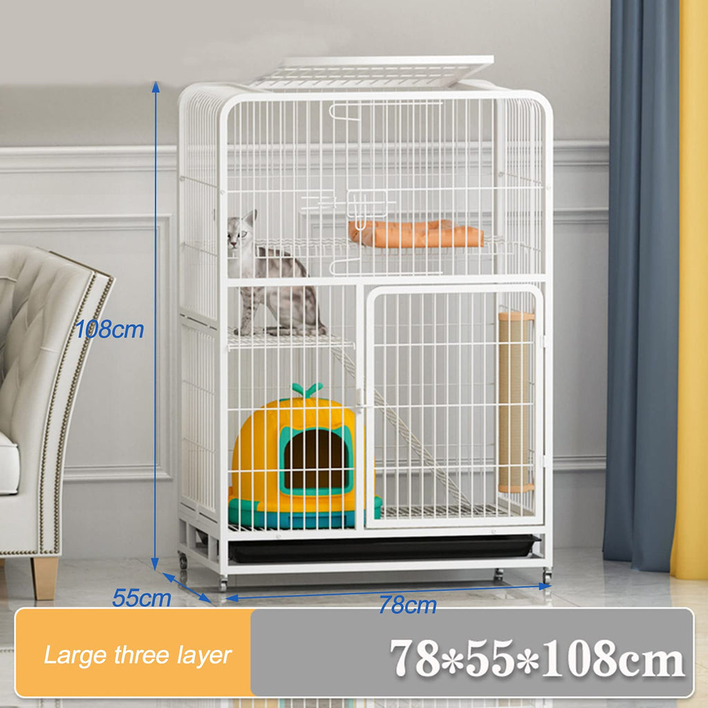 3-Tier Metal Wire Cat Cage with Hammock and Casters G750