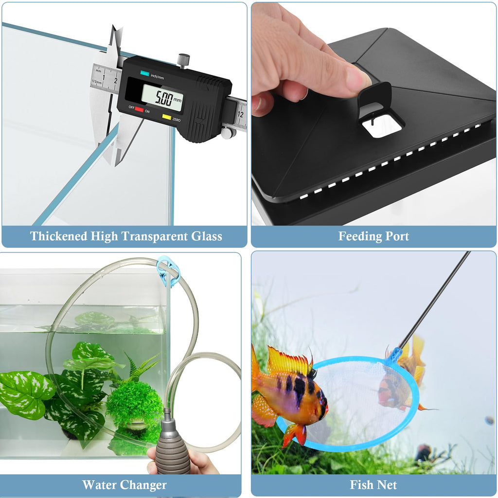 1 Gallon Small Glass Aquarium with Air Pump LED Light B92643