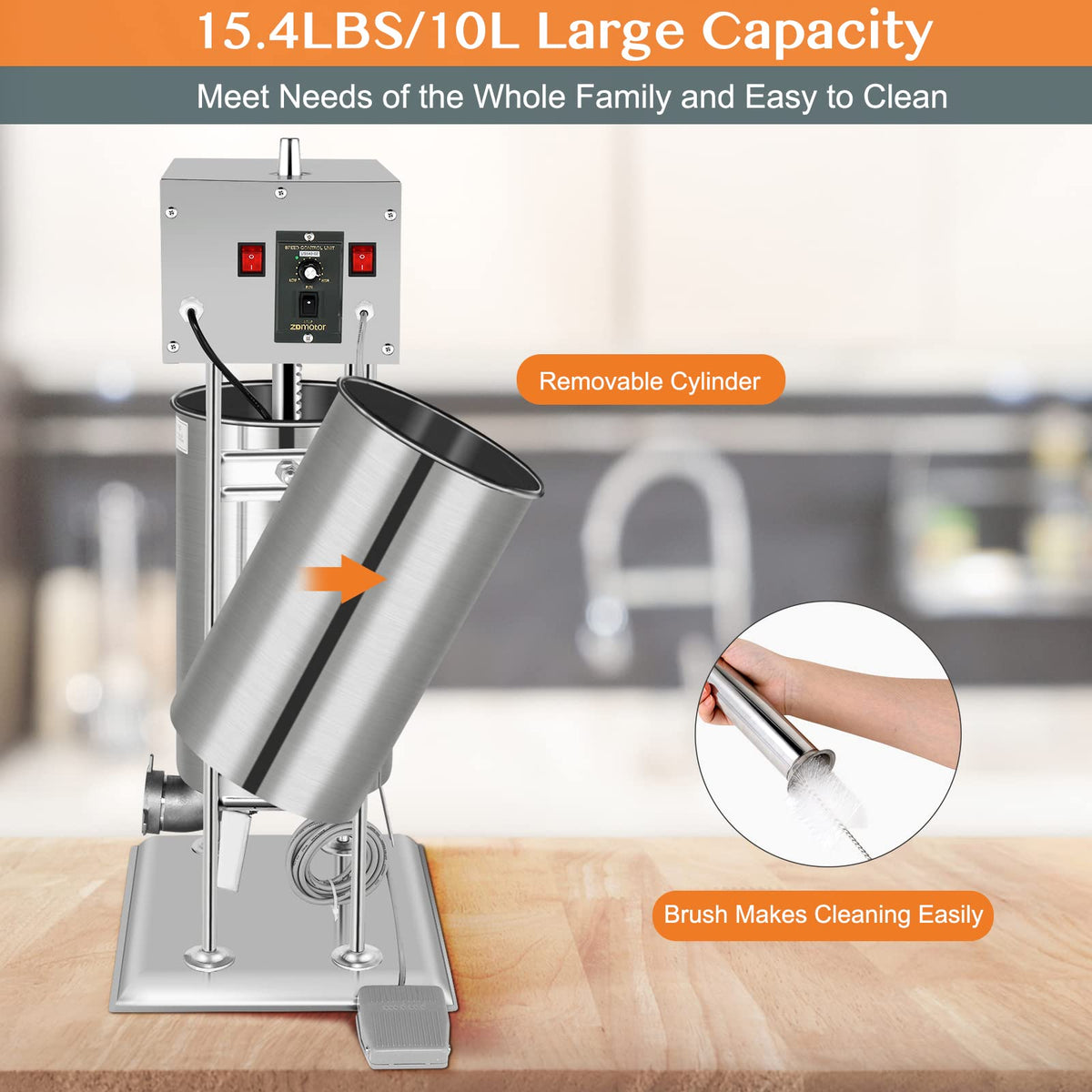 10L Electric Stainless Steel Sausage Stuffer with 5 Stuffing Tubes J304336