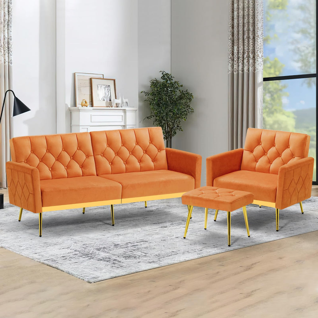 Velvet Sofa Set with Adjustable Armrests & Backrests H8674