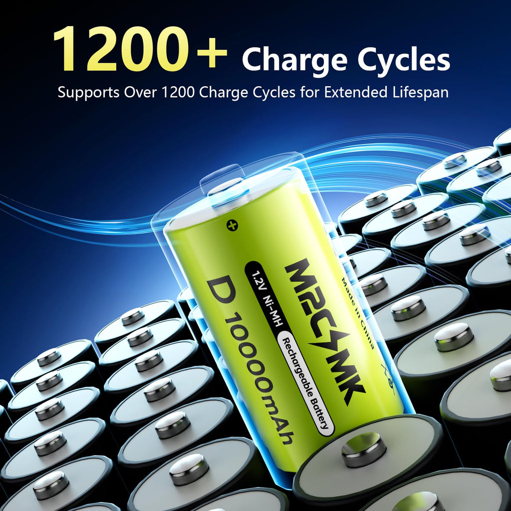 4 Pack 10000mAh Rechargeable NiMH D Cell Batteries with Charger Q74186