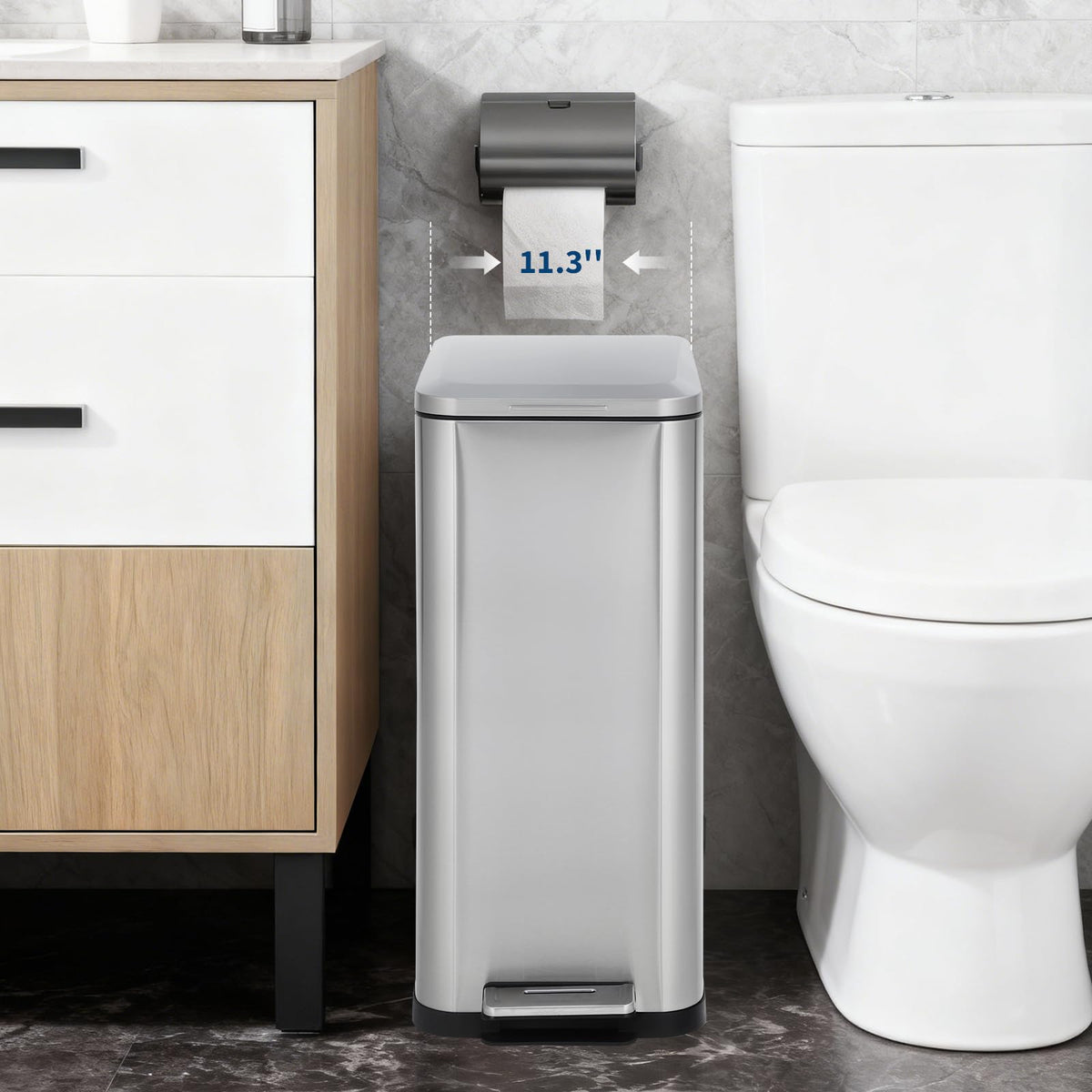 50L Slim Stainless Steel Step Trash Can with Soft-Close Lid K952975