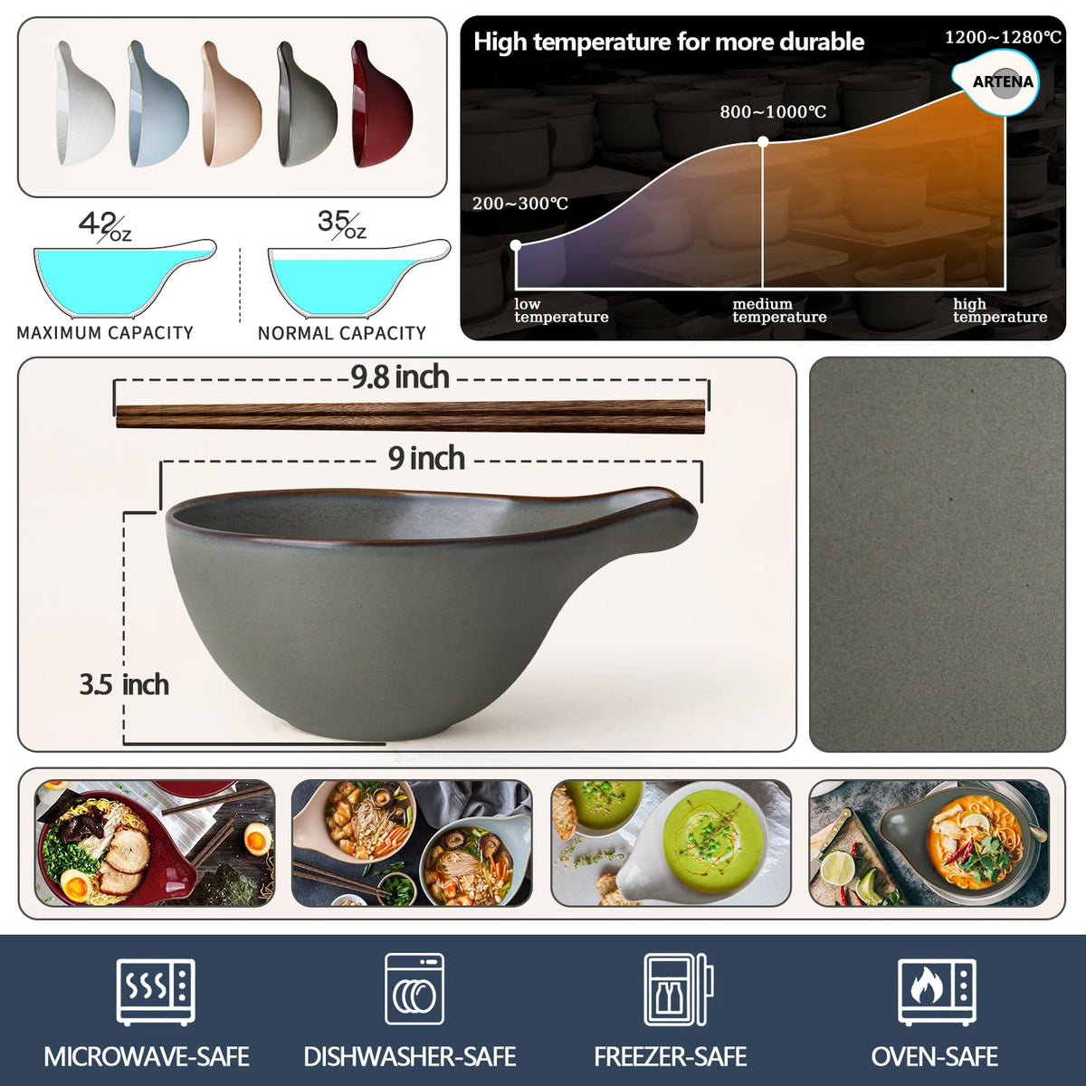 42oz Ceramic Ramen Bowl Set of 4 C22689