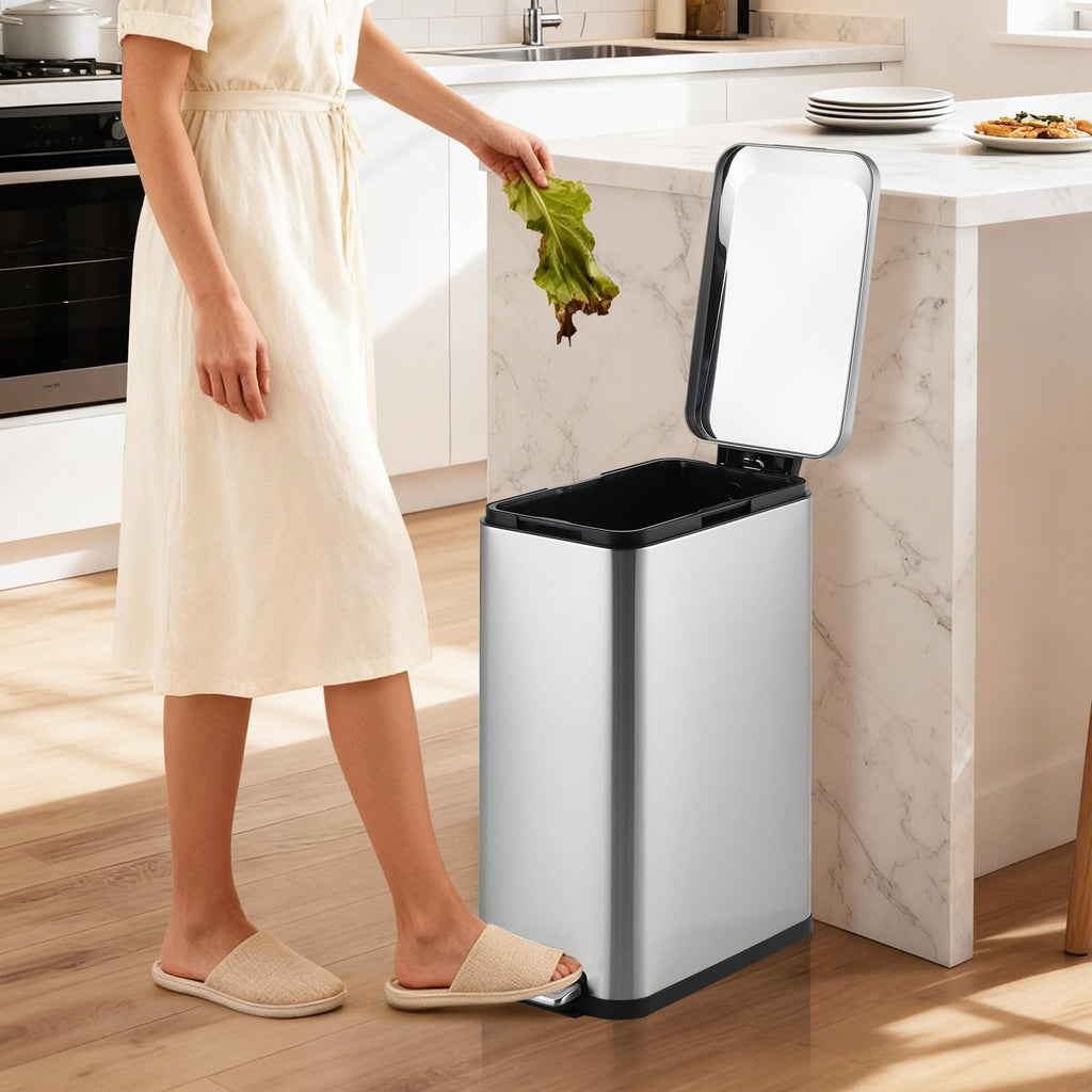 50L Slim Stainless Steel Step Trash Can with Soft-Close Lid K952975