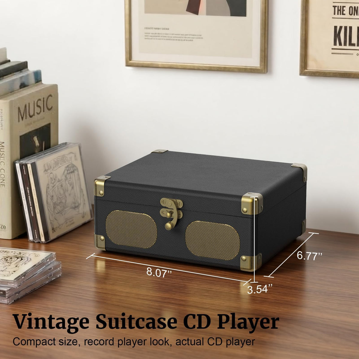 Black Portable CD Player with Speakers, Bluetooth, Remote Control, USB Playback U85741
